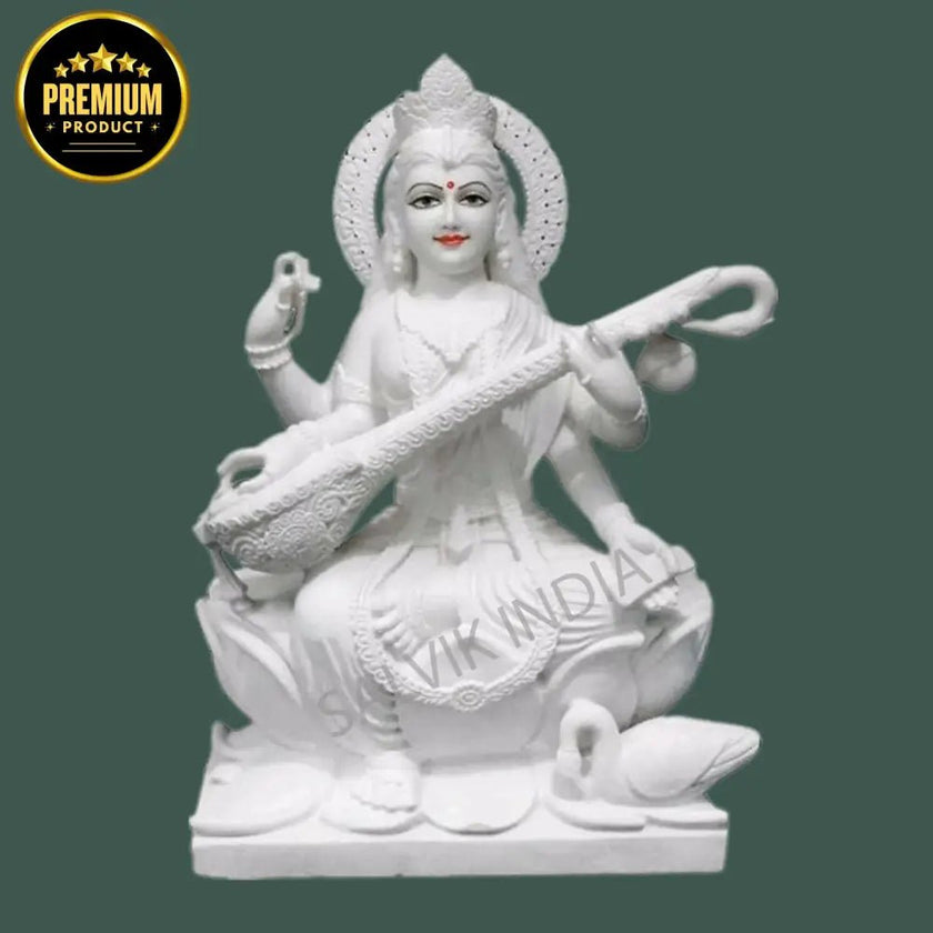 Marble Saraswati Idol - Handcrafted Goddess of Wisdom & Knowledge - Salvik | Marble Murti Manufacturers in India