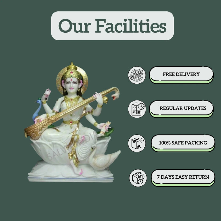 Marble Saraswati Statue - Salvik | Marble Murti Manufacturers in India