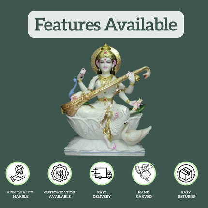 Marble Saraswati Statue - Salvik | Marble Murti Manufacturers in India