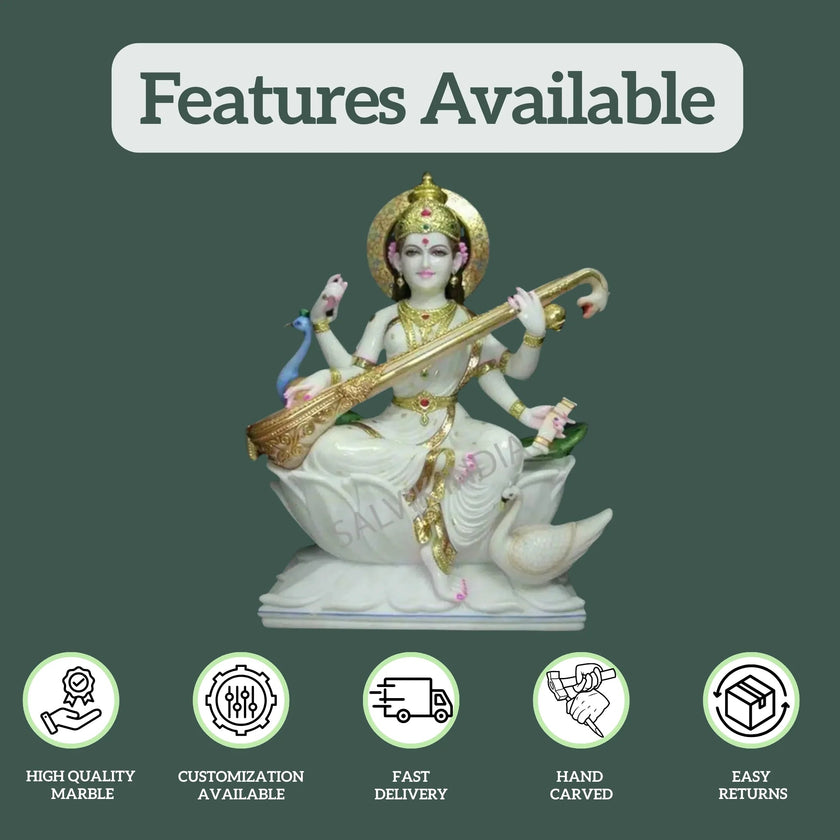 Marble Saraswati Statue - Salvik | Marble Murti Manufacturers in India