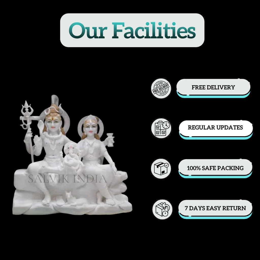 Marble Shiv Parivar Idol displayed in home mandir for worship