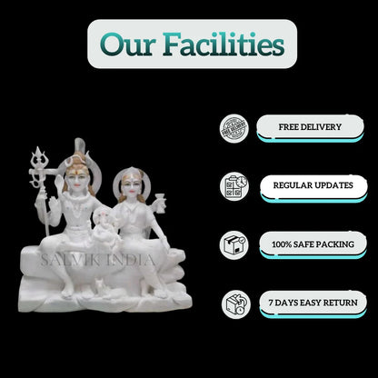 Marble Shiv Parivar Idol displayed in home mandir for worship