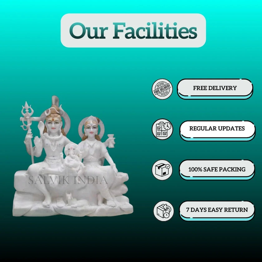 Marble Shiv Parivar Idol displayed in home mandir for worship