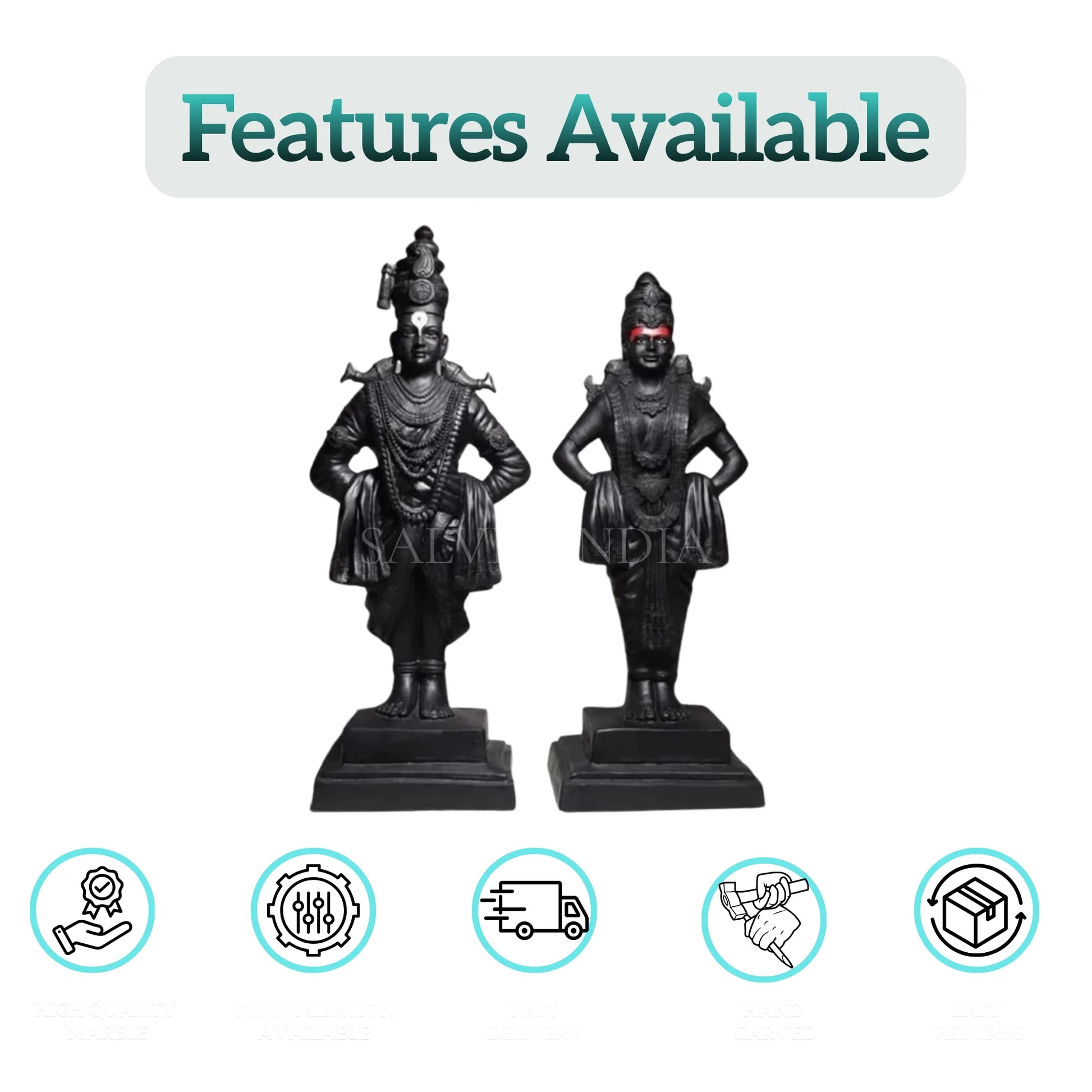 Marble Vitthal Rukmani Statue – Side View Premium Marble