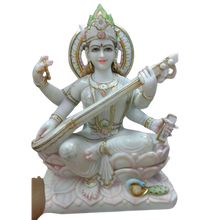 Handcrafted white marble Saraswati statue
