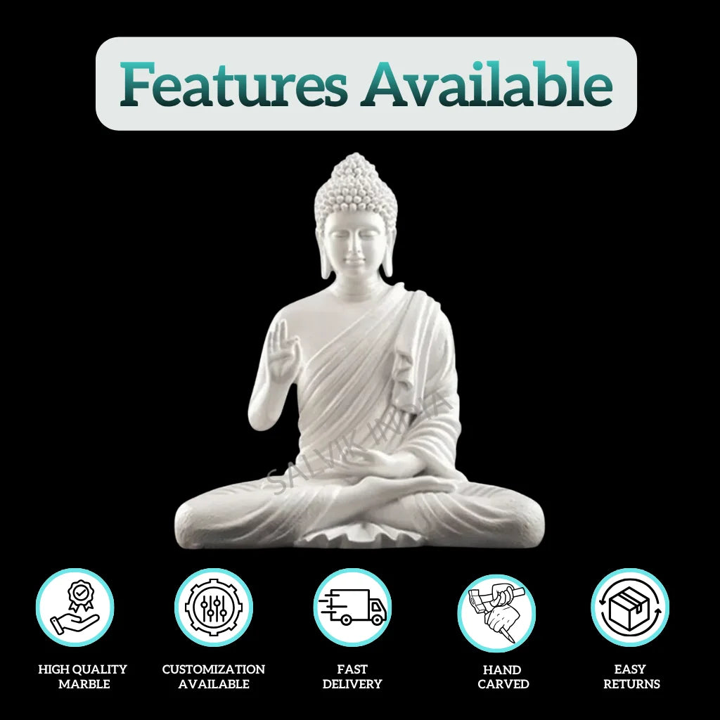 Front view of 18 inch meditating marble Buddha statue
