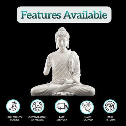 Front view of 18 inch meditating marble Buddha statue