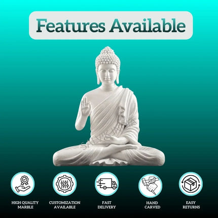 Front view of 18 inch meditating marble Buddha statue
