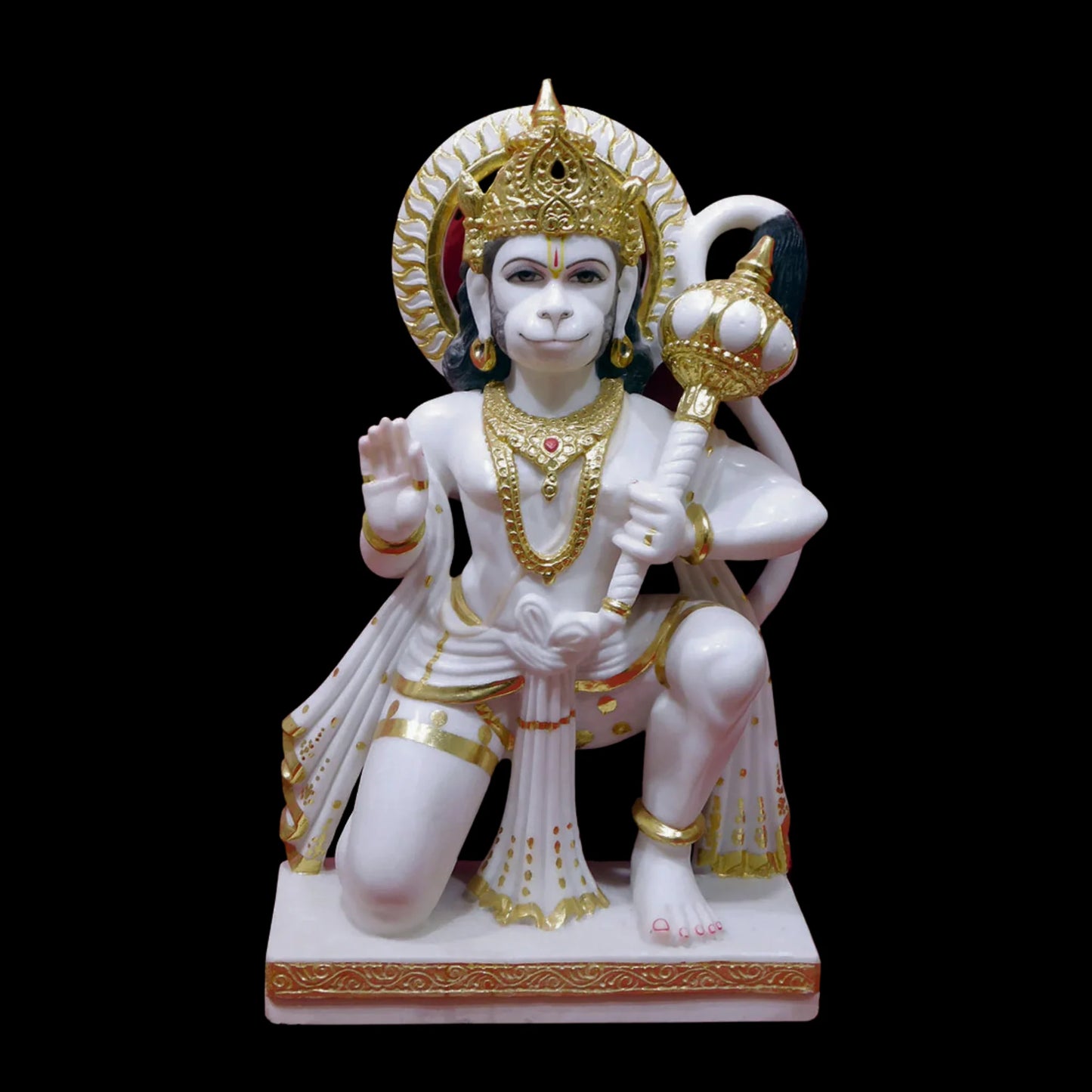 Meditation pose Hanuman Ji marble idol peaceful Makrana marble statue hand-painted