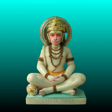Meditation pose Hanuman Ji marble idol peaceful Makrana marble statue hand-painted
