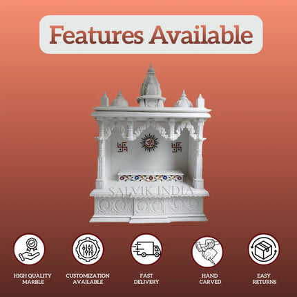mini white marble mandir carving detail compact handcrafted temple design