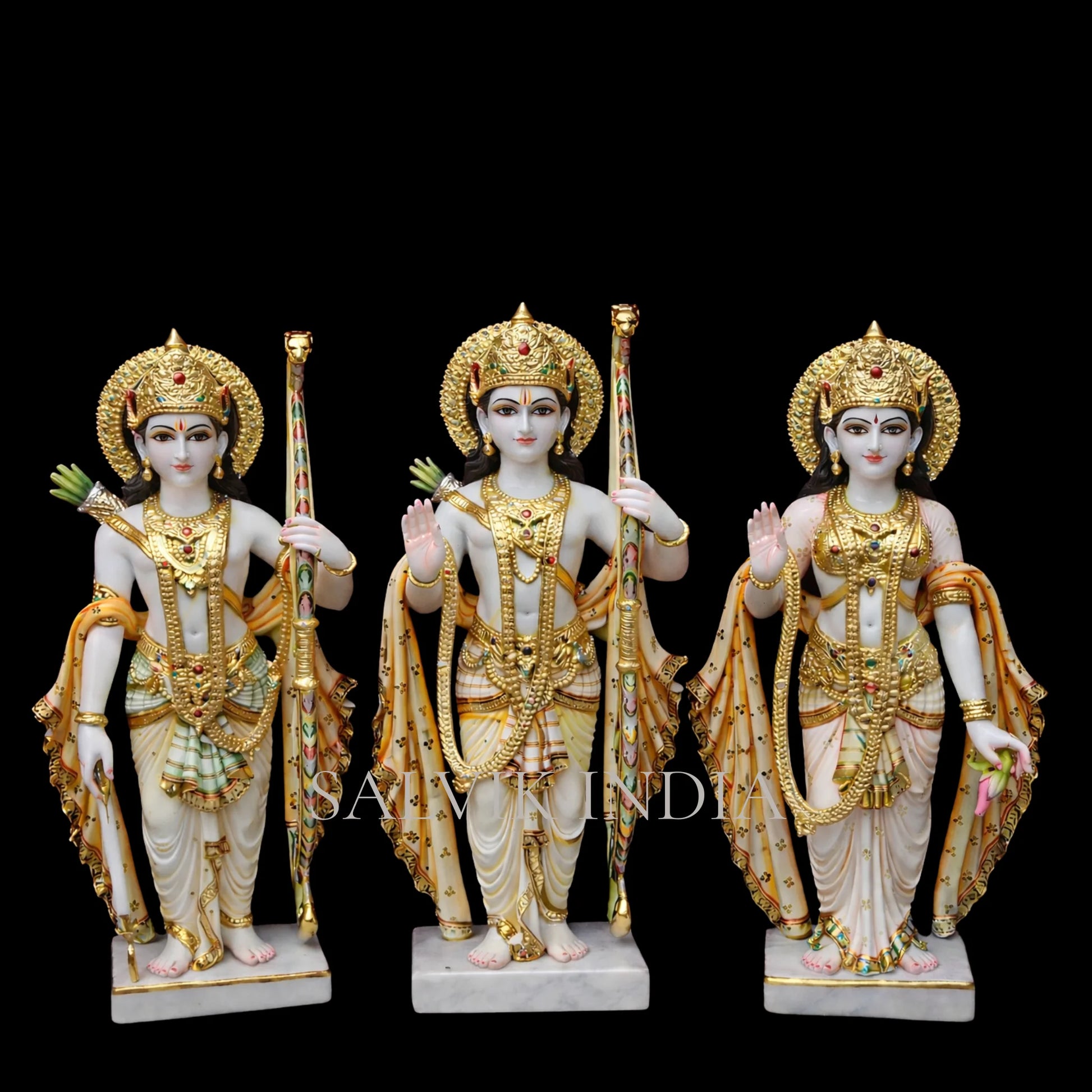 traditional painted makrana marble ram darbar murti set with lord ram sita and lakshman