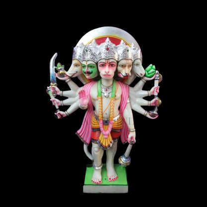 Panchmukhi Hanuman marble idol handcrafted from white marble by Salvik India, five-faced Hanuman statue with detailed carving.