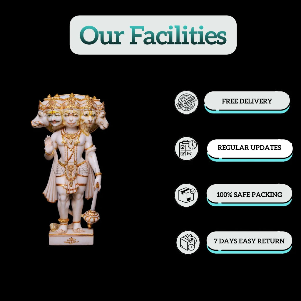 Marble Panchmukhi Hanuman murti with free delivery, safe packing, and easy return facilities offered by Salvik India.