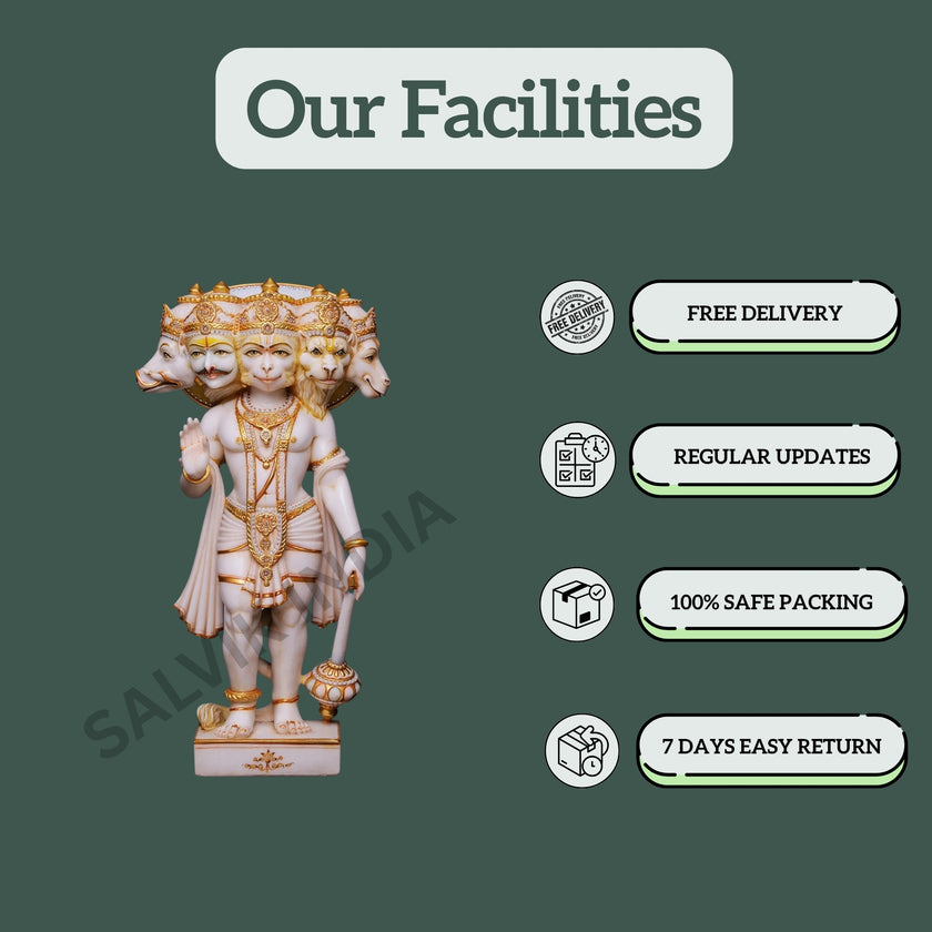 Marble Panchmukhi Hanuman murti with free delivery, safe packing, and easy return facilities offered by Salvik India.