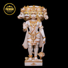 Panchmukhi Hanuman marble statue handcrafted in Makrana white marble by Salvik India, detailed five-faced Hanuman idol for temples and homes.