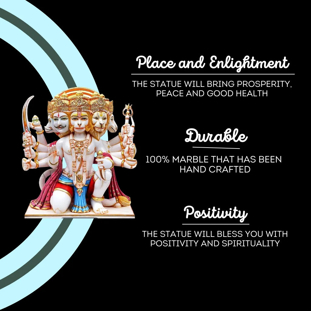 Handcrafted Panchmukhi Hanuman statue symbolizing peace, positivity and spirituality – made from 100 percent pure Makrana marble