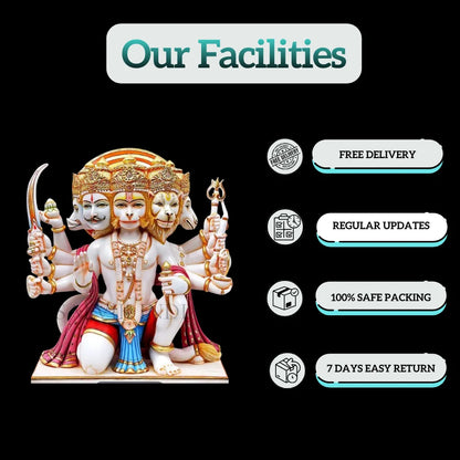 Marble Panchmukhi Hanuman Murti with facilities such as free delivery, regular updates, safe packing and easy return policy
