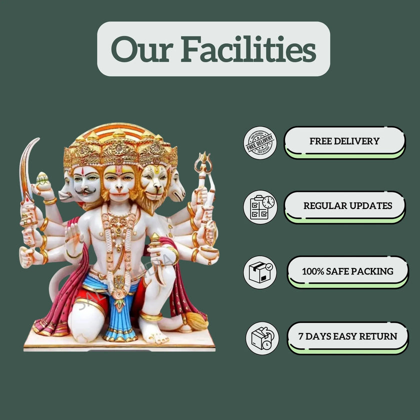 Marble Panchmukhi Hanuman Murti with facilities such as free delivery, regular updates, safe packing and easy return policy
