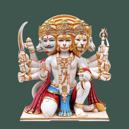 Marble Panchmukhi Hanuman Murti made in Makrana marble – five-faced Hanuman statue handcrafted for home temples