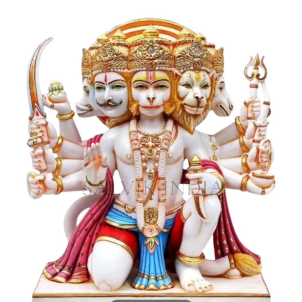 Marble Panchmukhi Hanuman Murti made in Makrana marble – five-faced Hanuman statue handcrafted for home temples