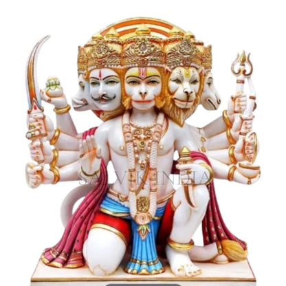 Marble Panchmukhi Hanuman Murti made in Makrana marble – five-faced Hanuman statue handcrafted for home temples