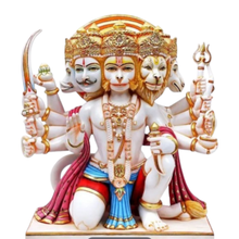 Marble Panchmukhi Hanuman Murti made in Makrana marble – five-faced Hanuman statue handcrafted for home temples