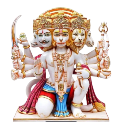 Marble Panchmukhi Hanuman Murti made in Makrana marble – five-faced Hanuman statue handcrafted for home temples