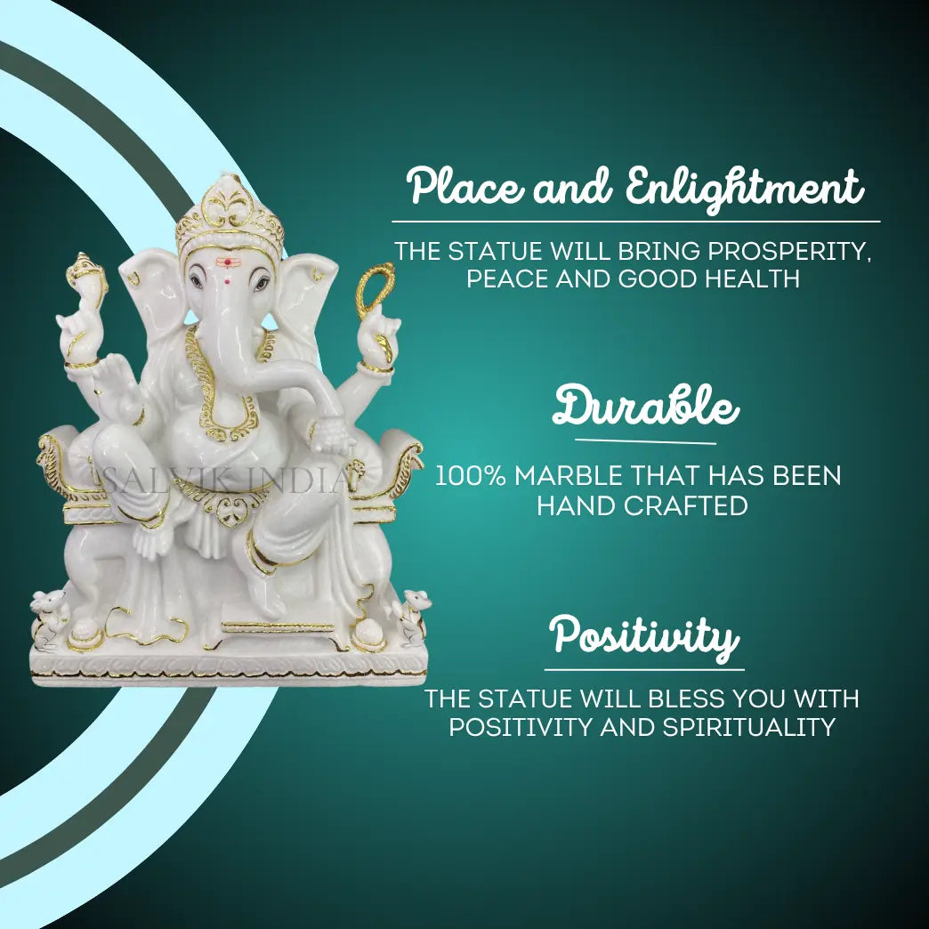 Pillaiyar Marble Murti – Durable Handcrafted White Marble Ganesh Idol for Peace and Positivity