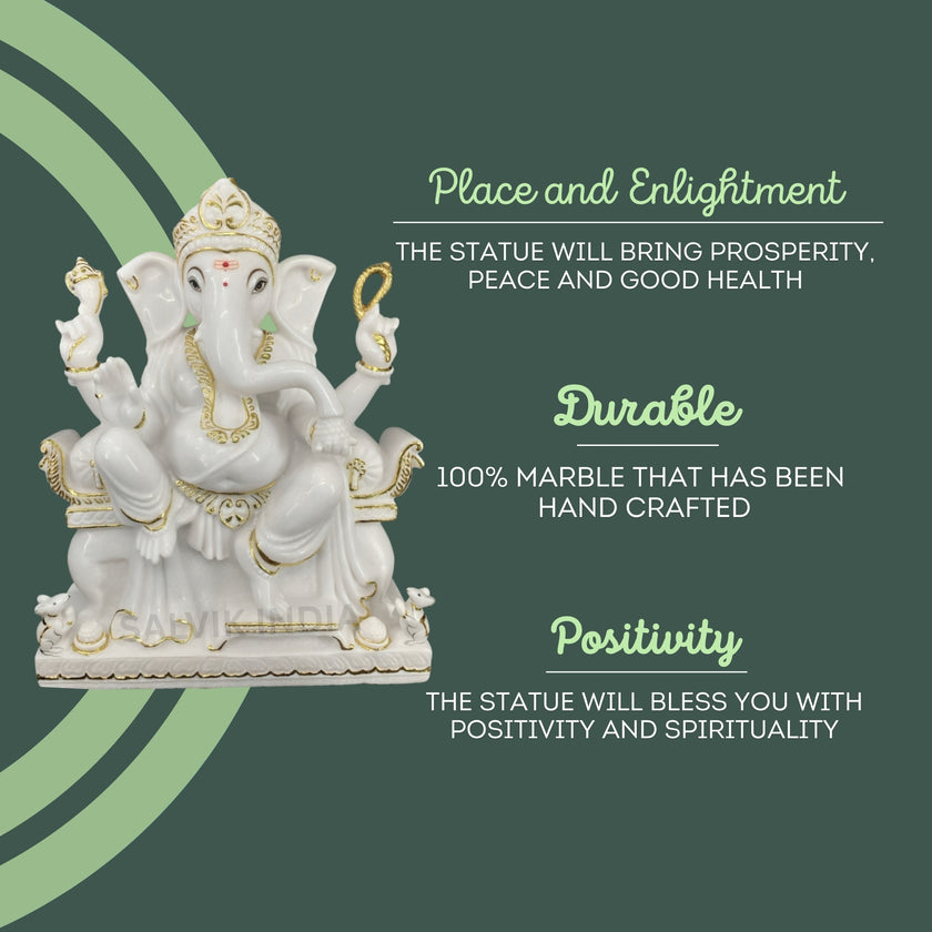 Pillaiyar Marble Murti – Durable Handcrafted White Marble Ganesh Idol for Peace and Positivity