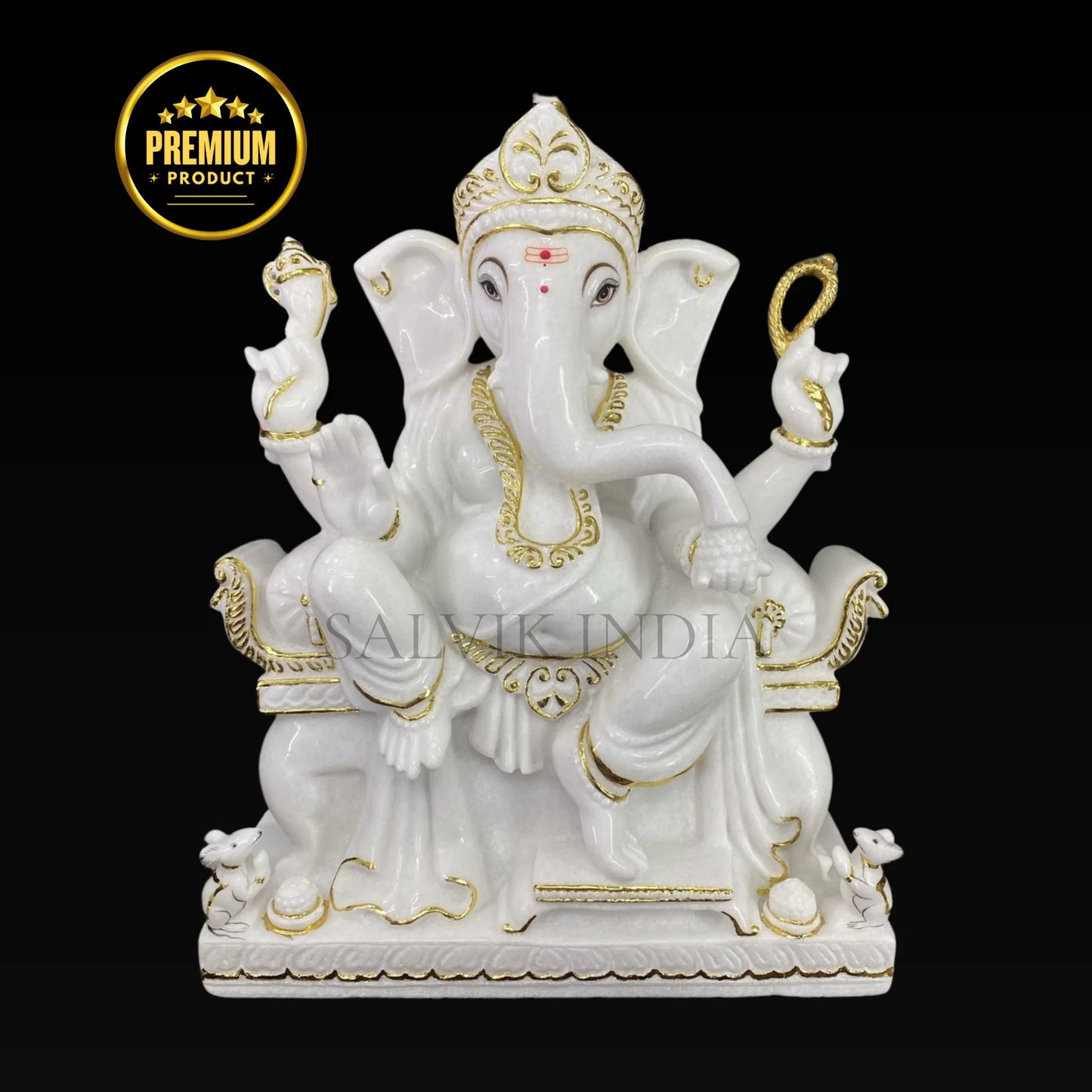 Handcrafted Pillaiyar Marble Murti – White Marble Ganesh Idol by Salvik India