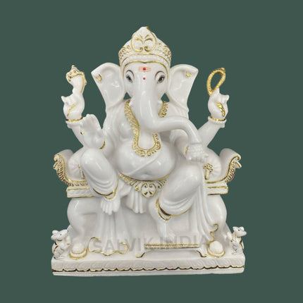 Handcrafted Pillaiyar Marble Murti – White Marble Ganesh Idol by Salvik India