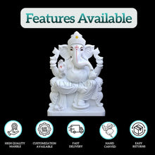 Polished white marble Ganesh Murti with smooth mirror-like finish