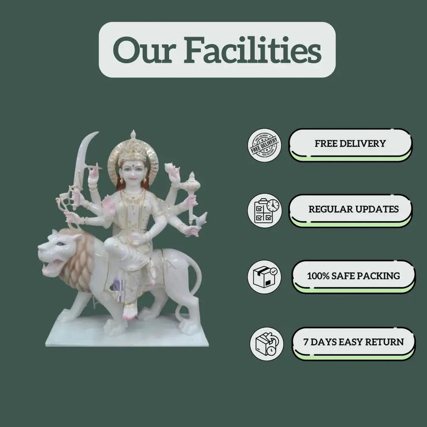 Durga Maa Marble Statue Detailing – Perfect for Pooja Room
