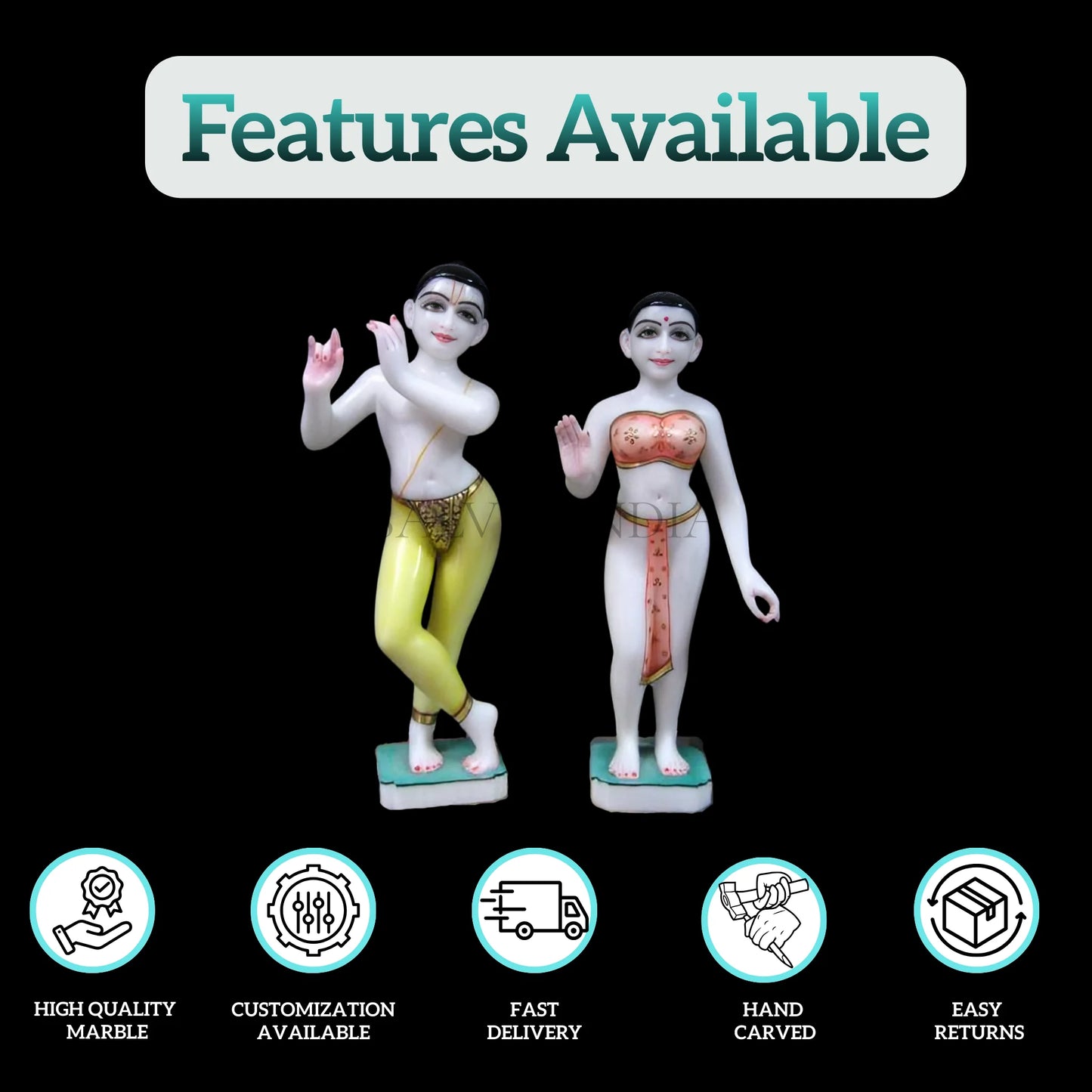 ISKCON Radha Krishna Marble Murti for Home and Temple Decoration