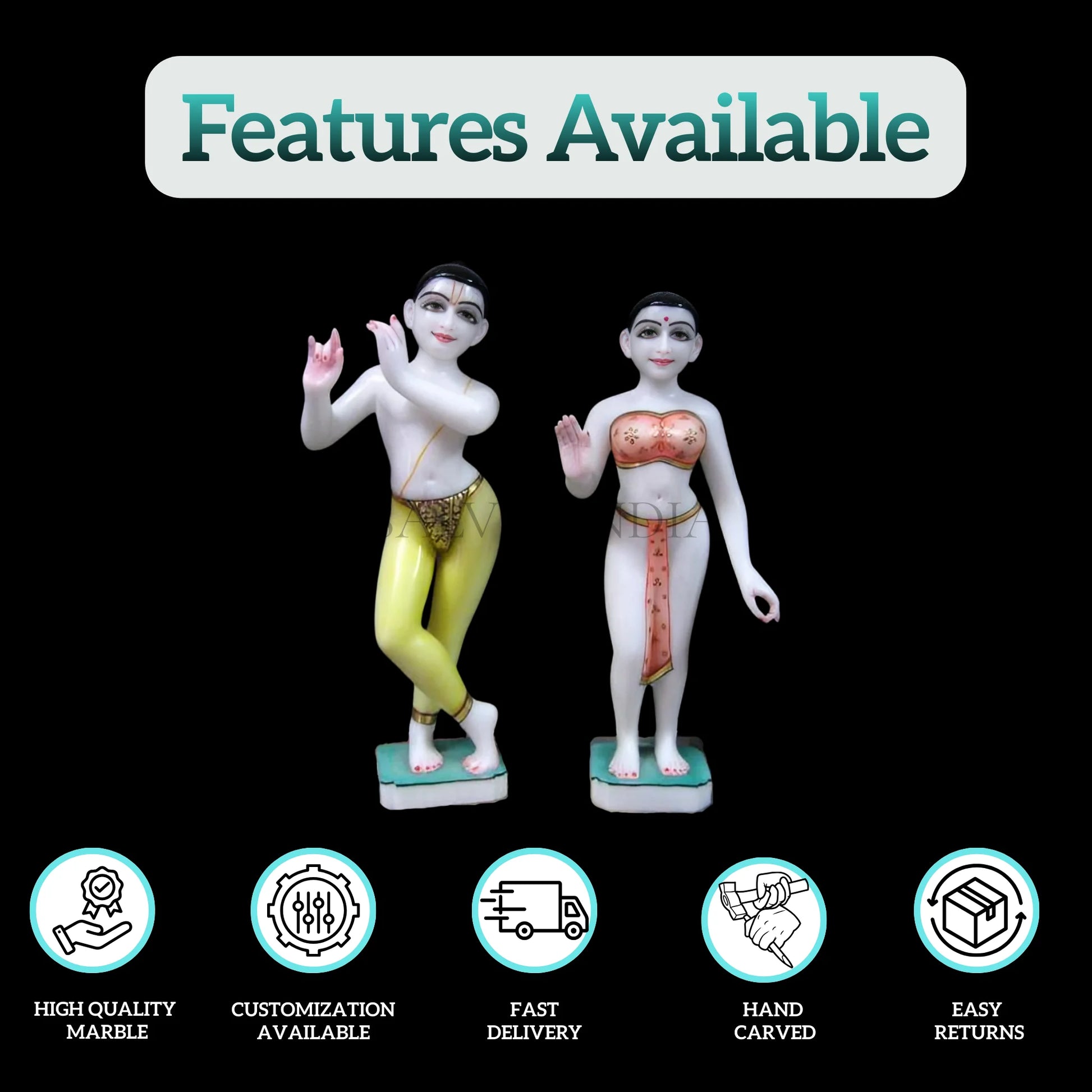 ISKCON Radha Krishna Marble Murti for Home and Temple Decoration