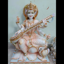 Premium white marble Saraswati statue handcrafted for home temple