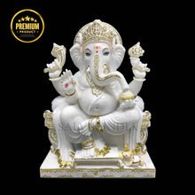 Handcrafted Ganesh Marble Idol in pure white Makrana marble for home and temple