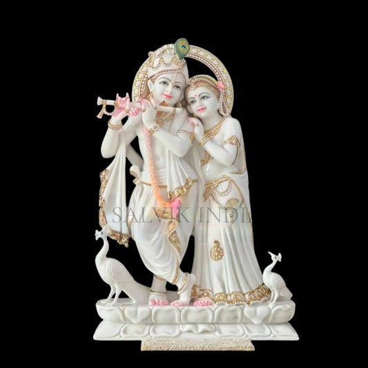 Front view of Radha Krishna Idol Marble handcrafted for home and temple décor