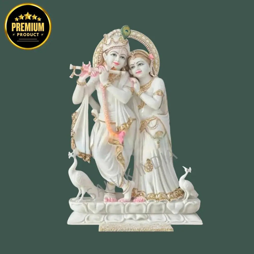 Front view of Radha Krishna Idol Marble handcrafted for home and temple décor