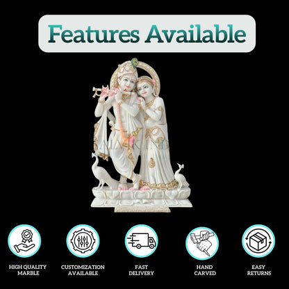 Side view of Radha Krishna  Idol Marble showing intricate hand-carved details