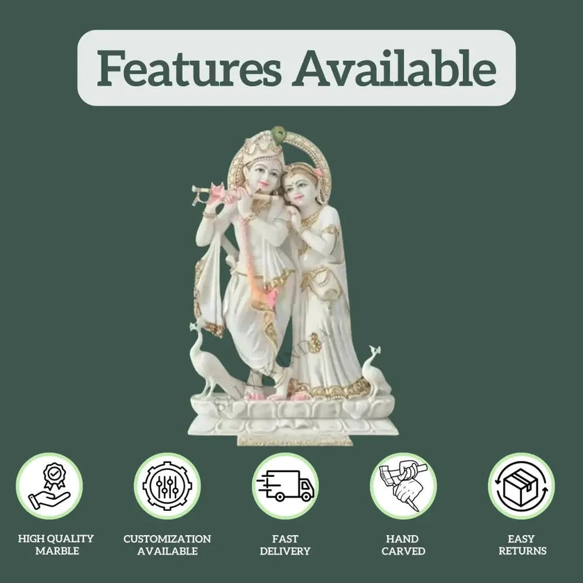 Side view of Radha Krishna Idol Marble showing intricate hand-carved details