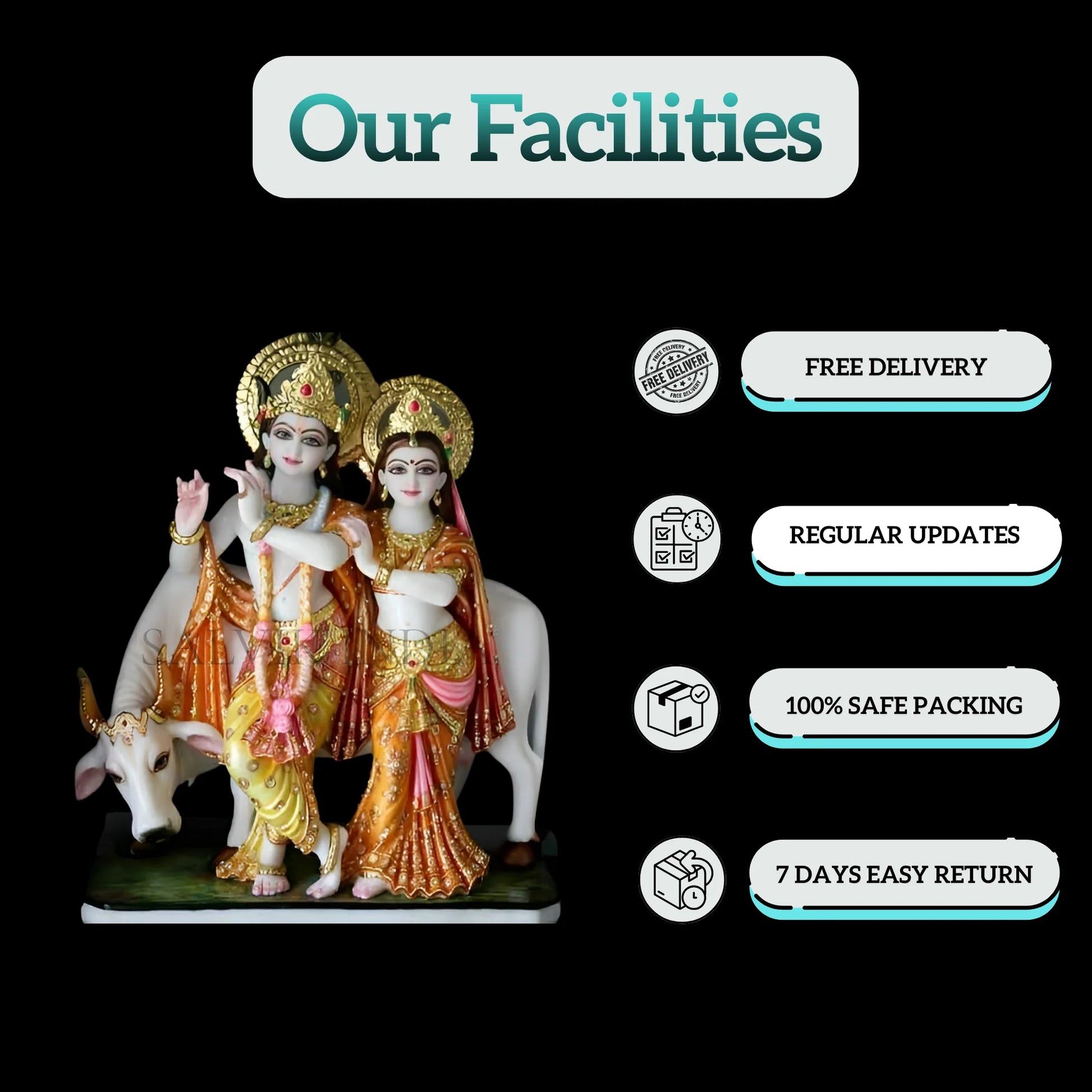 Radha Krishna Jugal Marble Murti with Cow – Ideal for Temple & Home Decor