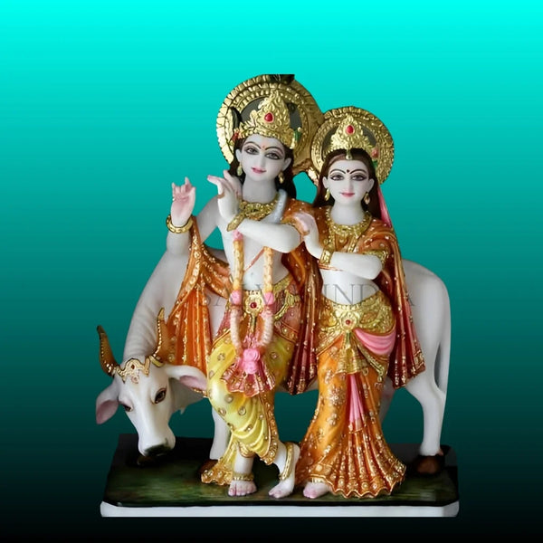 Radha Krishna Jugal Marble Murti – Handcrafted White Marble Idol