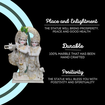 Radha Krishna Jugal Marble Statue with Cow for Home Temple & Décor