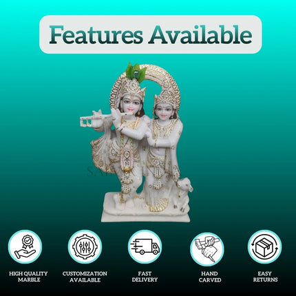 Radha Krishna Jugal Marble Statue with Cow – Side View Premium Marble