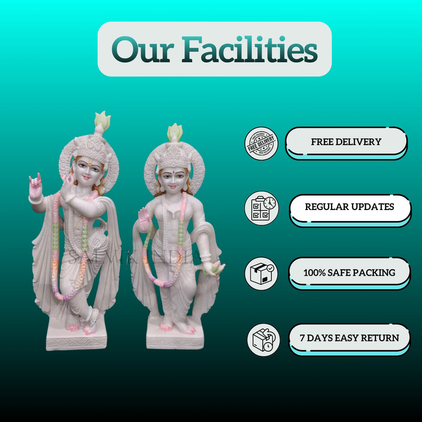 Front view of Radha Krishna murti made from Makrana marble