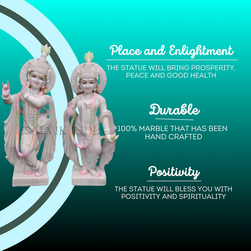 Full size Radha Krishna murti in Makrana marble for temple and home