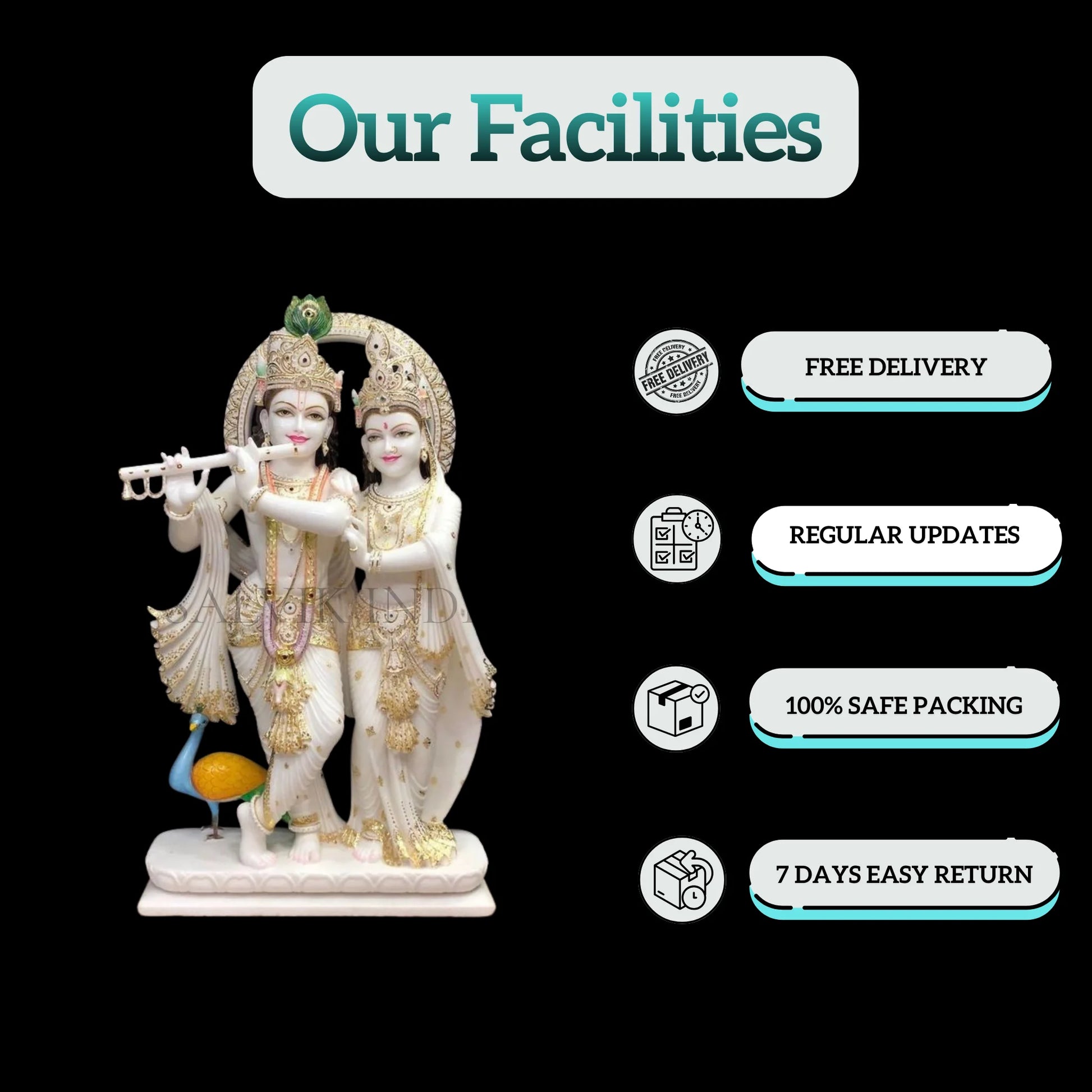 Radha Krishna marble idol placed in home mandir for daily worship