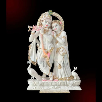 Radha Krishna marble idol handcrafted for home temple and pooja room